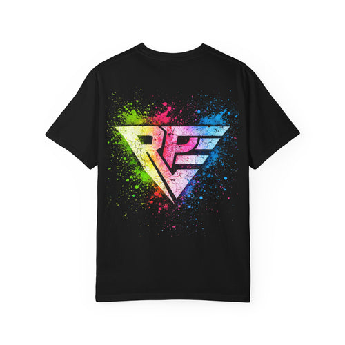 Neon Paint Splash RFE Logo T-Shirt | Graphic Tee, Retro Triangle Emblem